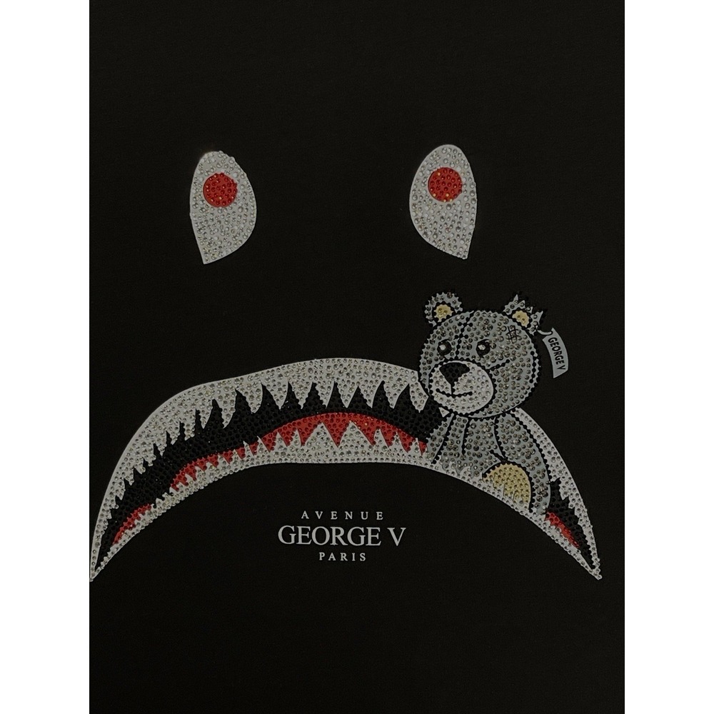 Avenue George V Shirt Men S Black Shark Mouth Teddy Bear Rhinestone‎ Fitted Tee